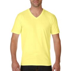 Férfi póló  Rövid ujjú Gildan Premium Cotton Adult V-Neck T-Shirt   Cornsilk (világossárga)   u