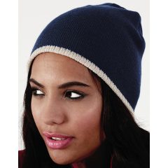   Uniszex téli sapka Beechfield Two-Tone Beanie Knitted Hat Egy méret, Fekete/Fluorescent Sárga