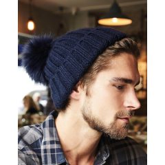 Uniszex téli sapka Beechfield Verbier Fur Pop Pom Chunky Beanie Egy méret, Fekete