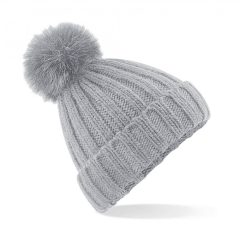   Uniszex téli sapka Beechfield Verbier Fur Pop Pom Chunky Beanie Egy méret, Világos Szürke