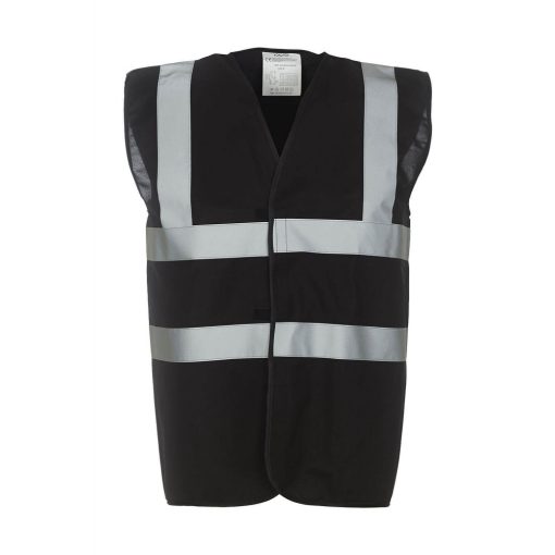 Uniszex ujjatlan Biztonsági mellény Yoko Fluo 2 Band-Brace Waistcoat L, Fekete