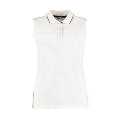 Női ujjatlan galléros póló Kustom Kit Women's Classic Fit Sleeveless Polo L, Fehér/Sötétkék nav