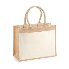 Bevásárló táska   Westford Mill Cotton Pocket Jute Shopper   Naturál   urespolo.hu