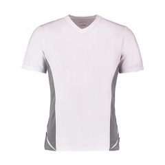 Férfi rövid ujjú póló Kustom Kit Regular Fit Cooltex Panel V Neck Tee 2XL, Fehér/Szürke