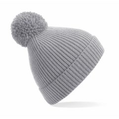   Uniszex téli kötött sapka Beechfield Engineered Knit Ribbed Pom Pom Beanie B382 Világos Szürke