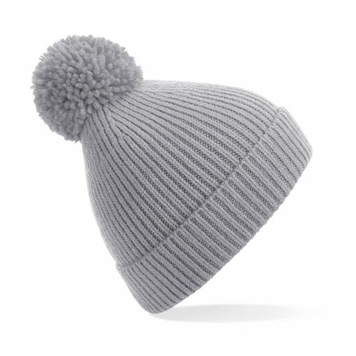 Uniszex téli kötött sapka Beechfield Engineered Knit Ribbed Pom Pom Beanie B382 Világos Szürke