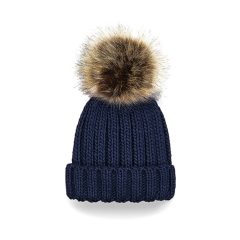   Gyerek téli sapka Beechfield Csecsemő/Junior Fur Pom Pom Chunky Beanie Junior, Sötétkék (navy)