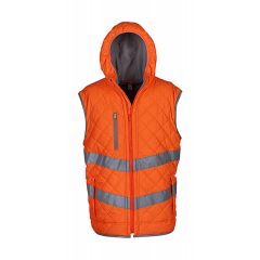 Uniszex kapucnis ujjatlan fényvisszaverő ruha munkaruha Yoko Fluo Kensington Hooded Gilet 2XL,