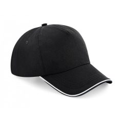 Uniszex sapka Beechfield Authentic 5 Panel Cap - Piped Peak Egy méret, Fekete/Fehér