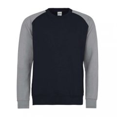   Uniszex pulóver Just Hoods AWJH033 Baseball Sweat -S, Oxford Navy/Heather Grey