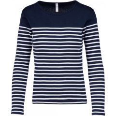   Női póló Kariban KA386 Hosszú Ujjú Breton Csíkos Felső -2XL, Striped Navy/White