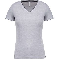   Női póló Kariban KA394 v-nyakú piqué póló -M, Oxford Grey/Navy/White