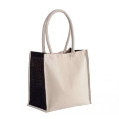   Uniszex táska Kimood KI0255 Cotton / Jute Tote Bag - 17L -Egy méret, Natural/Black