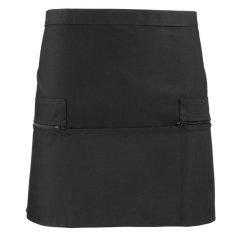   Uniszex, női, férfi kötény, szakács, pincér Premier PR105 Zip pocket Waist Apron -Egy méret, Black