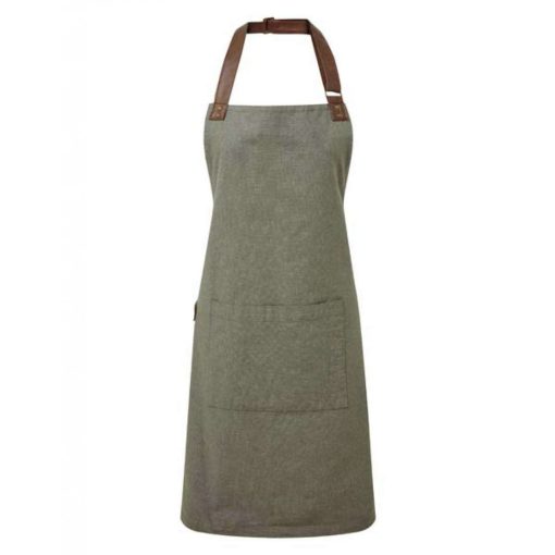 Uniszex, női, férfi kötény, szakács, pincér Premier PR144 ‘Annex’ Oxford Bib Apron -Egy méret, Moss