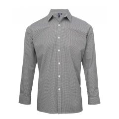 Férfi ing Premier PR220 Men S Long Sleeve Gingham Cotton Microcheck Shirt -2XL, Black/