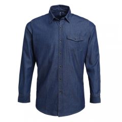   Férfi ing Premier PR222 Men’S Jeans Stitch Denim Shirt -S, Indigo Denim