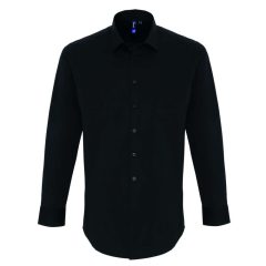 Férfi ing Premier PR244 Men S Stretch-Fit Cotton poplin Long Sleeve Shirt -XS, Black