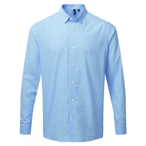 Férfi ing Premier PR252 Maxton Check Men S Long Sleeve Shirt -2XL, Light Blue/White