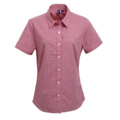 Női blúz Premier PR321 Women S Short Sleeve Gingham Microcheck Shirt -XL, Red/White