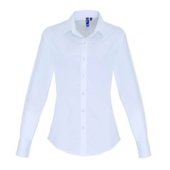 Női blúz Premier PR344 Women S Stretch-Fit Cotton poplin Long Sleeve Shirt -M, White