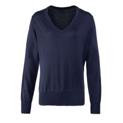 Női Premier PR696 Women S Knitted v-neck Sweater -S, Navy