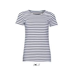 Női póló SOL S SO01399 Sol S Miles Women - Kereknyakú Csíkos póló -M, White/Navy