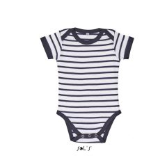 Gyerek SOL S SO01401 Sol S Miles Baby - Striped Bodysuit -3/6M, White/Navy