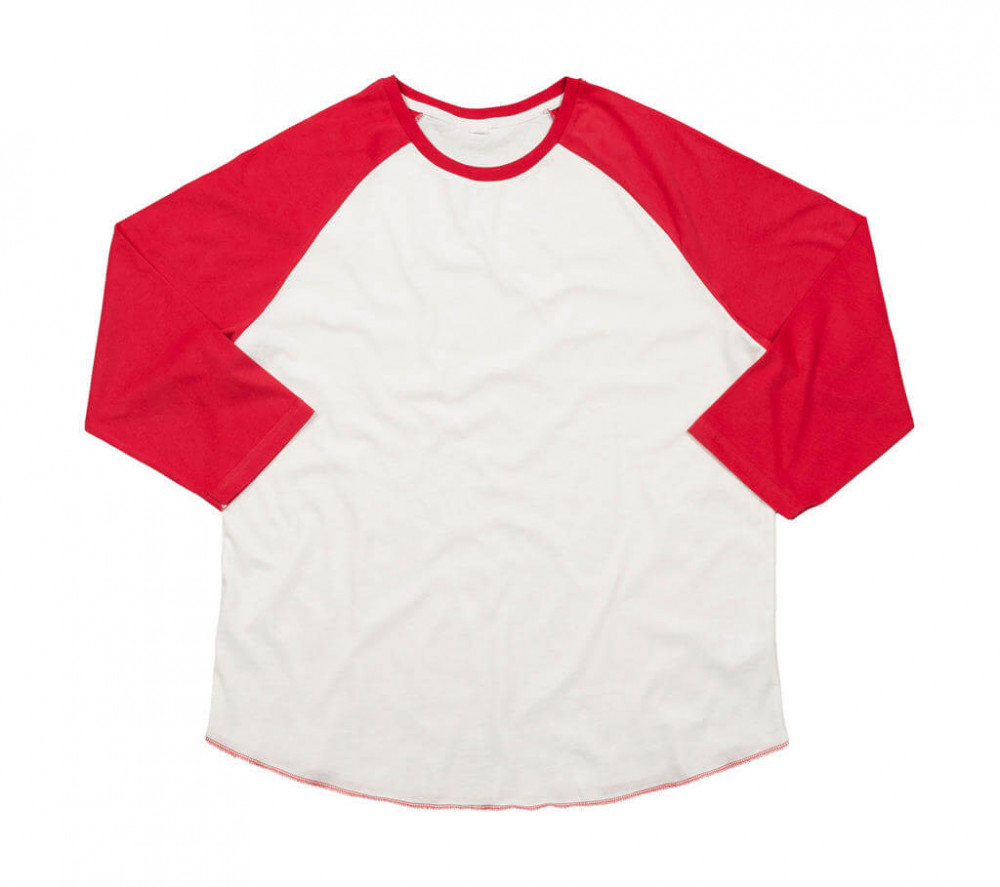 Uniszex 3/4-es ujjú póló Mantis Superstar Baseball T S, Mosott fehér/Meleg piros