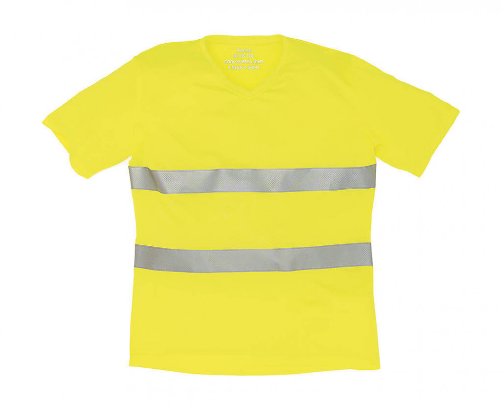 Uniszex rövid ujjú póló munkaruha Yoko Fluo Super Light V-Neck T-Shirt XL, Fluo Sárga