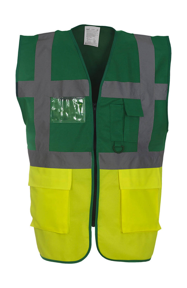 Uniszex ujjatlan Biztonsági mellény munkaruha Yoko Fluo Executive Waistcoat XL, Paramedic Green/Fluo Sárga