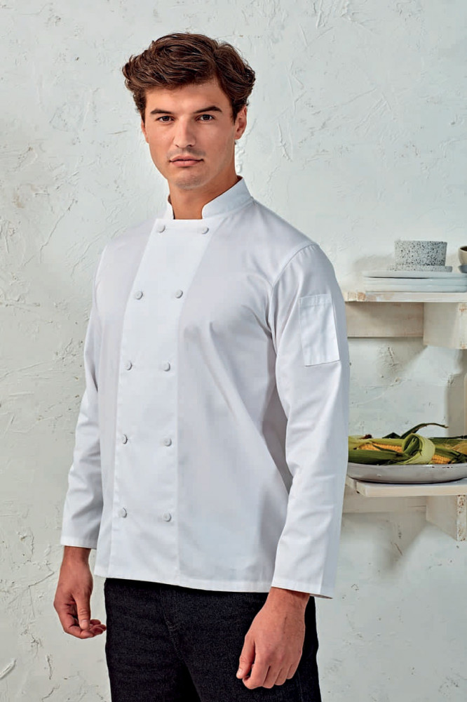Uniszex kabát Premier PR903 Chef&#039;S Long Sleeve Coolchecker Jacket With Mesh Back panel -XL, Black